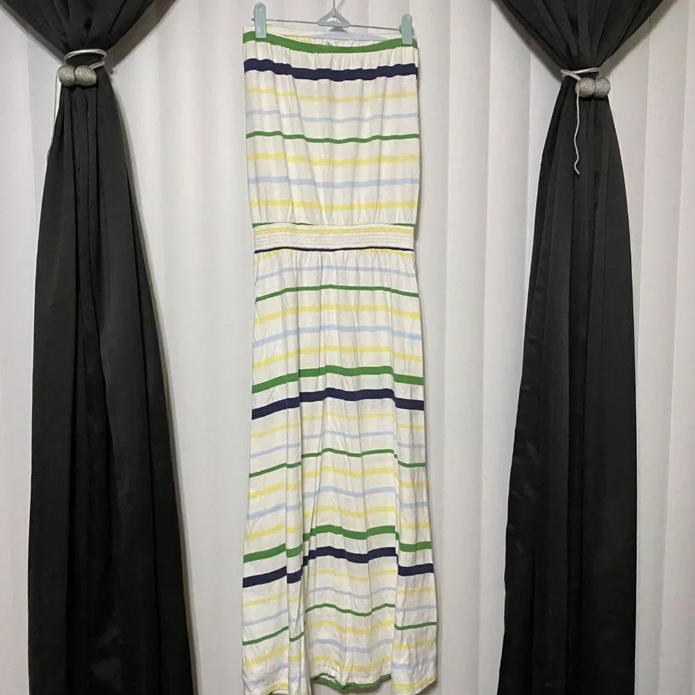 OldNavy green/yellow/blue striped strapless Maxi - Picture 4 of 5